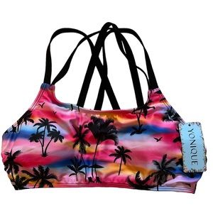 NWT Yonique Size Medium bathing suit top palm trees Tankini Top